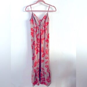 CYNTHIA VINCENT Floral Maxi Dress SIZE 2 SMALL Red Brown Tan Casual Flowy Breezy